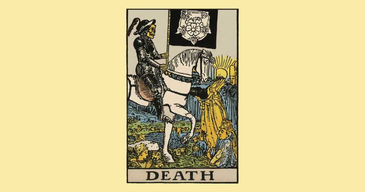the Grim Reaper rides a white horse | the Death card from the Rider Waite tarot deck